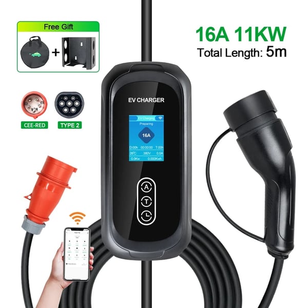 Elbiloplader, 11KW Maksimal Effekt, Smart App Kontrol,TYPE2, 11KW Med APP