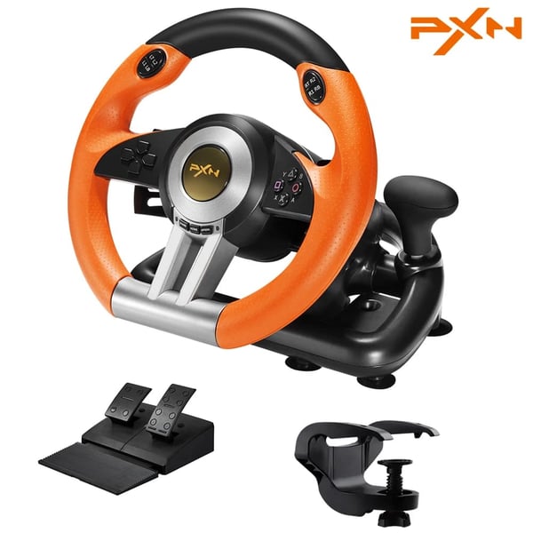 Gaming Racing Wheel, 180° Rotation, Sammenklappelige Pedaler,Orange