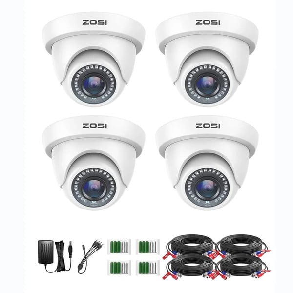 ZOSI 4Pack Sikkerhedskameraer, 1080P HD Opløsning, 80ft Nattesyn,Hvid