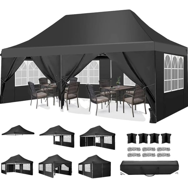 Pop Up Pavillon, Vandtæt, Aftagelige Vægge,Sort, 3x6M