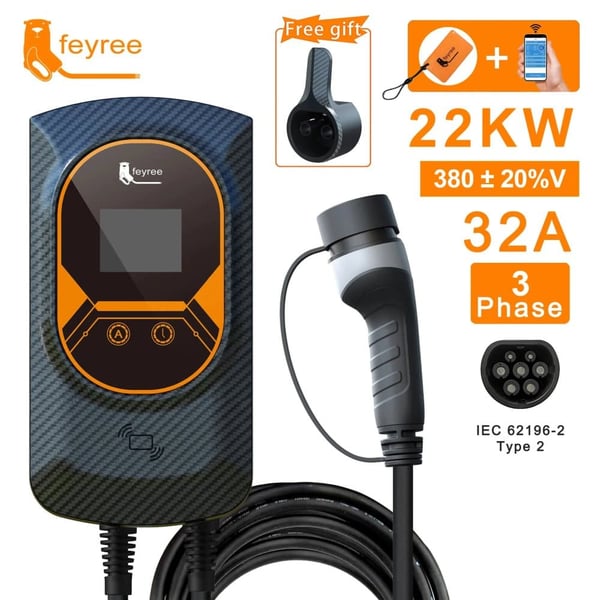 EV-lader, 7,6KW/11KW/22KW effekt, smart app kontrol,32A 22KW 3Fase, TYPE2