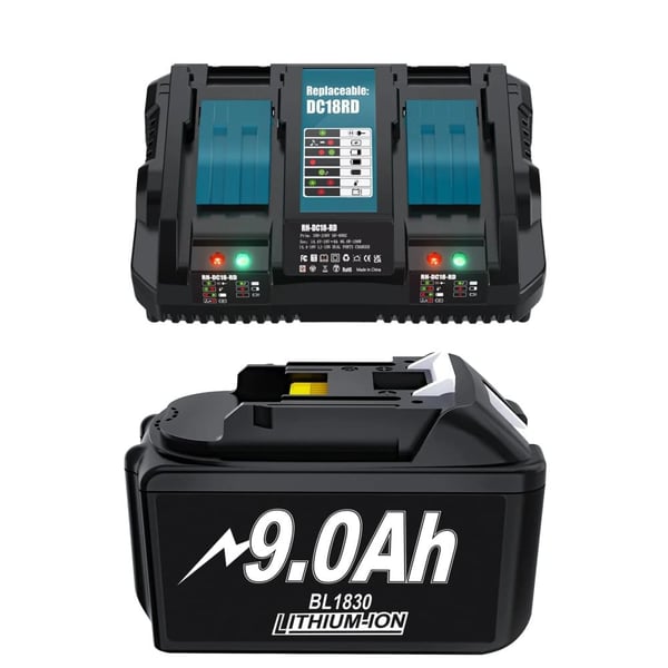 BL1830 Lithium-Ion Batteri, 6.0Ah/9.0Ah Kapacitet, Avancerede Beskyttelsesfunktioner,9,0A dobbelt oplader