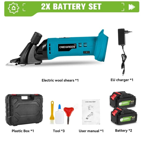 Elektriske uldklippere, 6-trins kontrol, holdbar konstruktion,2 Batteri EU Stik