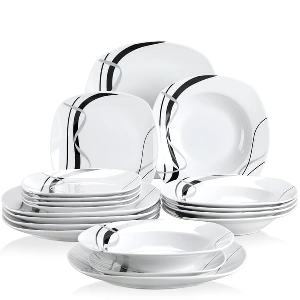 Keramisk Middagsservice, Elegant Stribet Mønster, Alsidige Tallerkenstørrelser,18-DELE