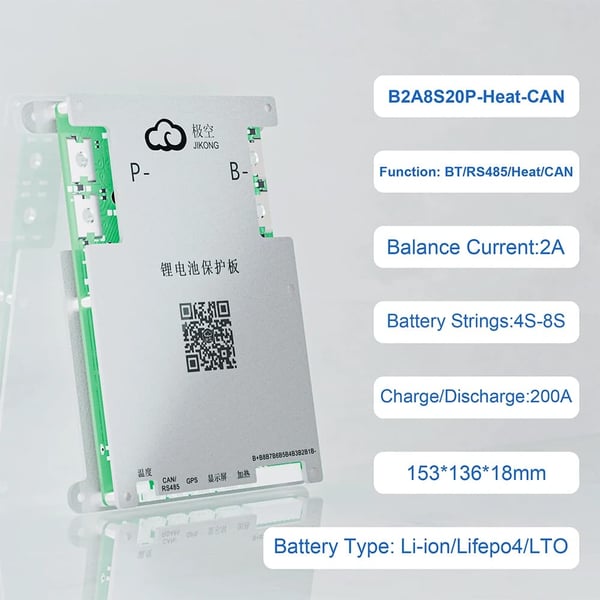 Smart BMS, Aktiv Balance, Bluetooth-forbindelse, 4S-8S kompatibel,JK-B2A8S20P-HC