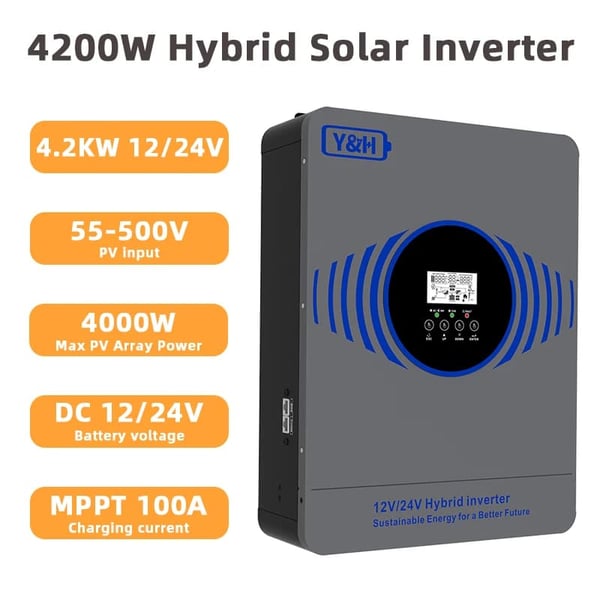 Hybrid sol inverter, MPPT oplader, ren sinuskurve output,220-240Vac, 2.3KW 4.2KW-12V 24V, PV 55-500Vac