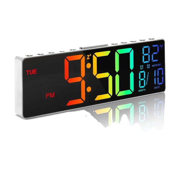 Digital vægur, LED-display, fjernbetjening,10 tommer, Hvid
