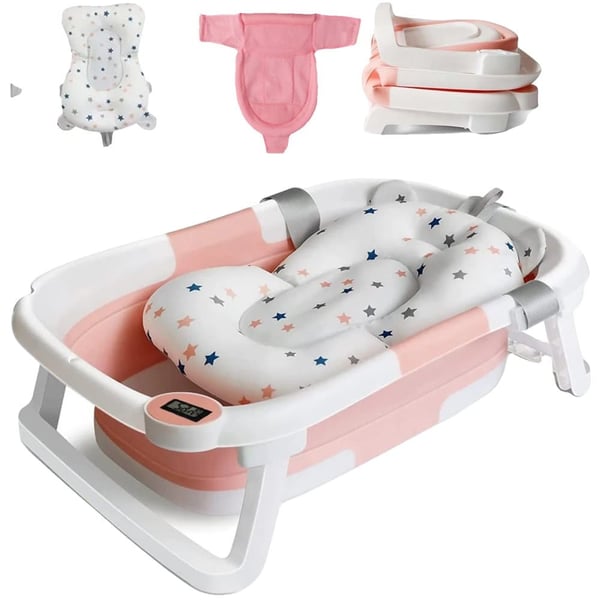 Babybadekar, Temperatursensor, Sammenklappeligt Design,Type 3 Pink