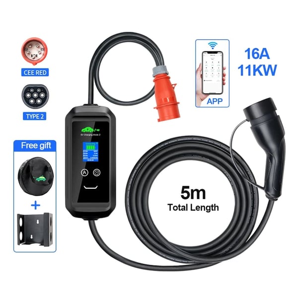 Kannettava sähköauton laturi, säädettävä virta, sovelluksen ohjaus,APP-11KW-5M, TYYPPI2