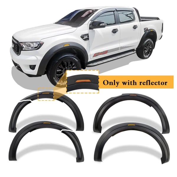 Fender Flares til Ford Ranger, Holdbart ABS-materiale, Nem klæbemontering,med reflektor