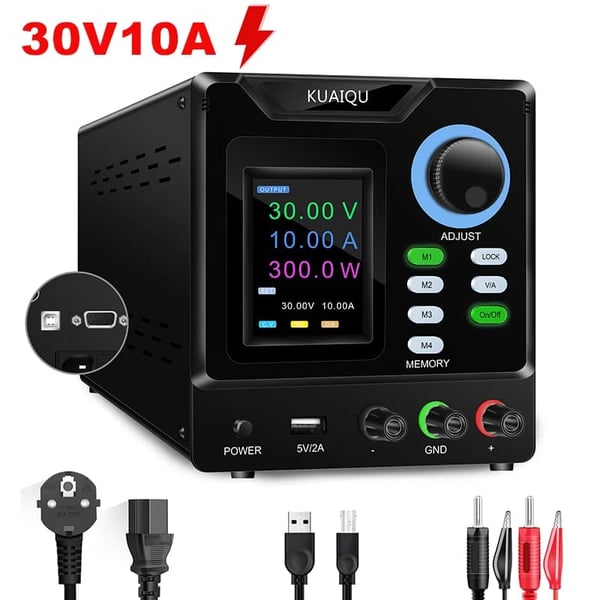 Ohjelmoitava tasavirtalähde, ohjelmoitava, USB- ja RS-232-yhteys, 30V 10A 300W, AC 220V