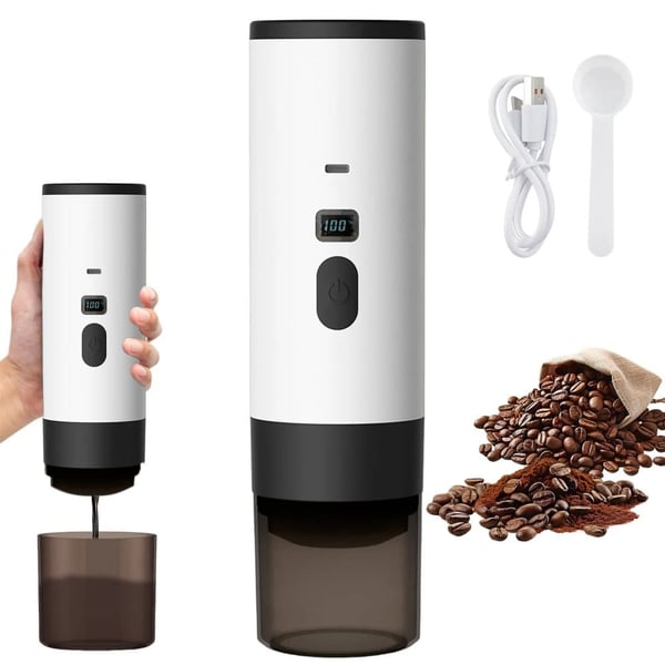 Bærbar Kaffemaskine, 3-i-1 System, Højtryksbrygning,Perle Hvid 90ML, EU-d