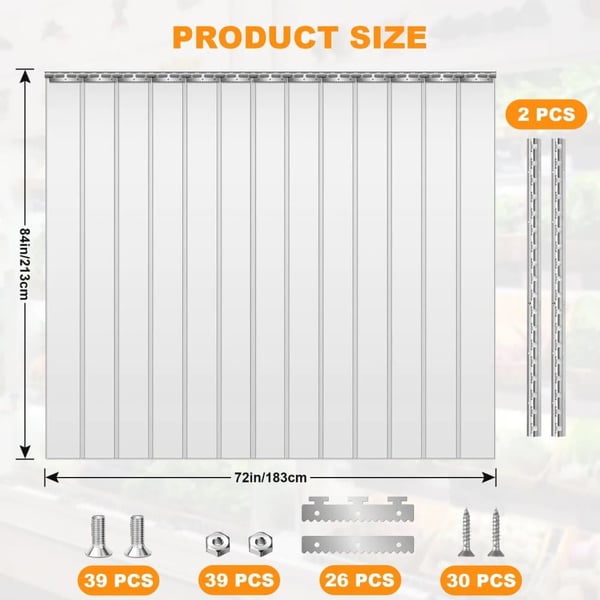 Tuulenpitävä PVC-nauhakatos, energiatehokas, kirkas näkyvyys,183x213cm 13KPL