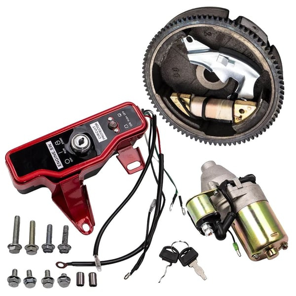 Elektrisk startkit, kompatibelt med Honda GX160 GX200, inkluderer startermotor og tændingsnøglekontakt. Elektrisk startkit, kompatibelt med Honda GX160 GX200, inkluderer startermotor og tændingsnøglekontakt.