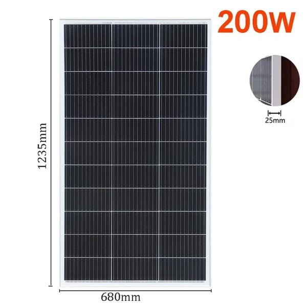 Solpanel, Monokrystallinsk, Holdbar Konstruktion,200W 1235x680mm