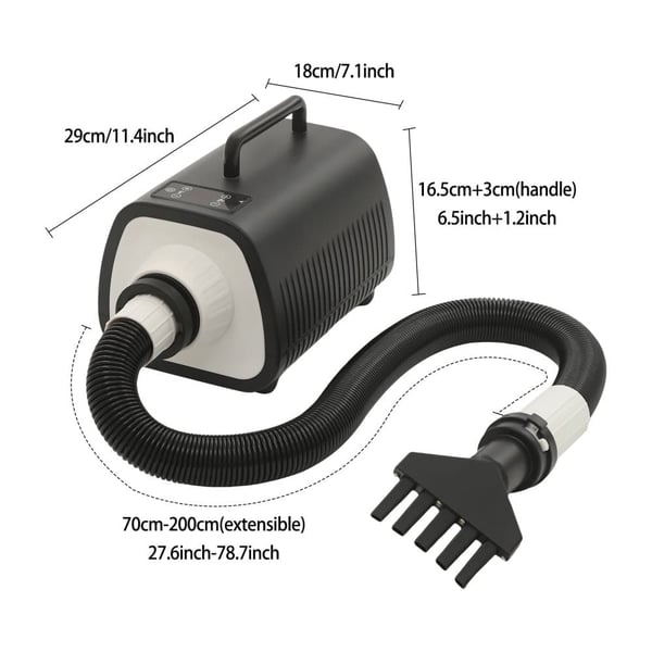 Hundehår Tørretumbler, Justerbar Temperatur, Flere Dyser,sort