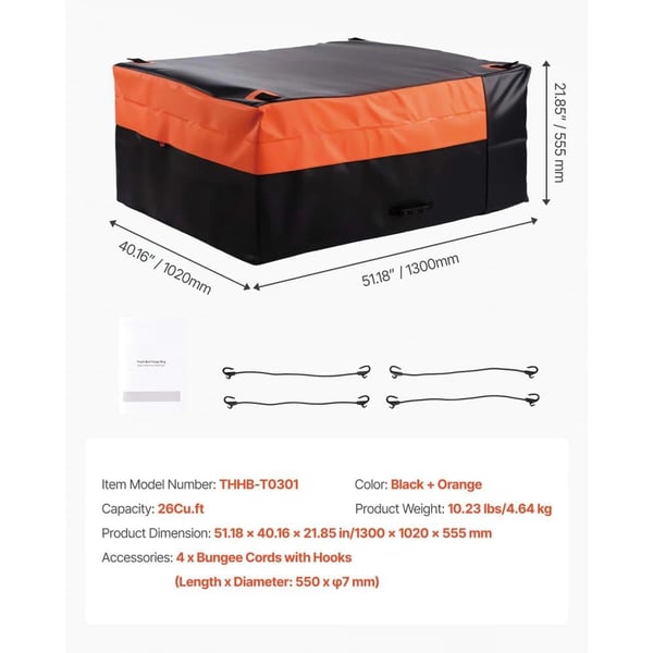 Hitch Cargo Carrier Bag, Vandtæt 840D PVC, Kraftig Konstruktion,26Cu.ft Lavkonfiguration