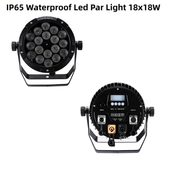 Udendørs LED Par Lys, IP65 Vandtæt, RGBWA UV 6i1, DMX512 Kontrol, IP65 18x18W, EU-stik