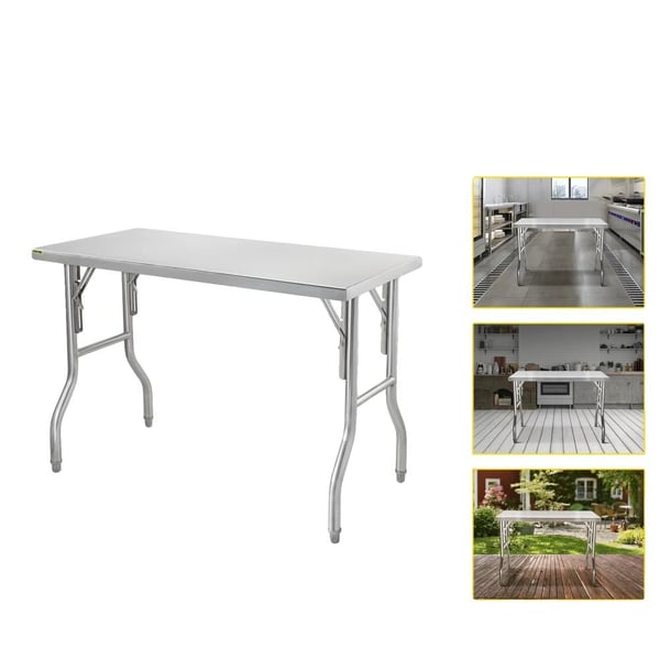 Arbejdsforberedelsesbord, Rustfrit Stål, Foldbart Design,1 hylde 48x24 tommer