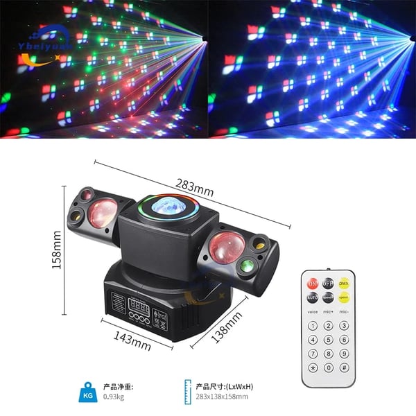 Scene Belysningseffekt, DMX Kontrol, Multi-Farvet Laser og LED Skærm,EU stik, sort