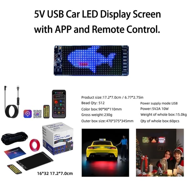 LED-skærm, Fleksibelt Design, Mobilapp Kontrol,10 W, X1632
