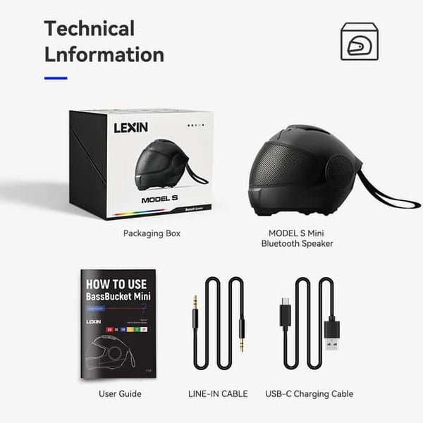 Kannettava Bluetooth-kaiutin, kypärämalli, voimakkaat kovaääniset stereokaiuttimet, Musta
