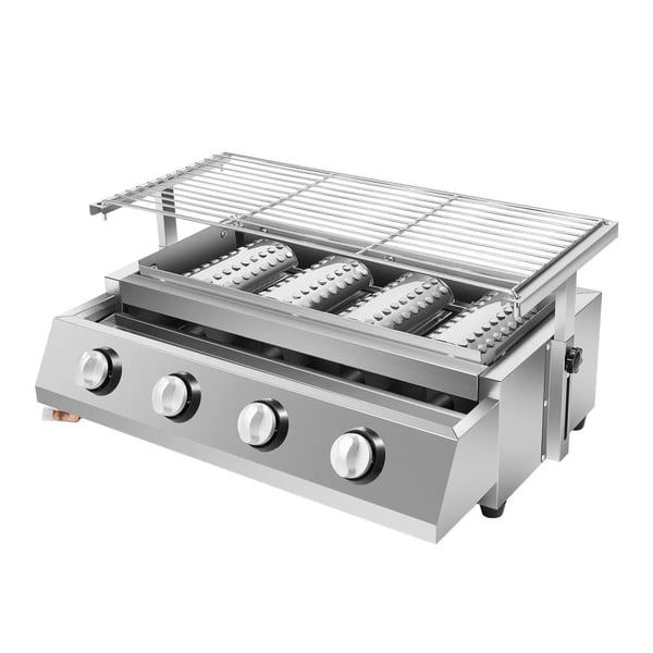 BBQ Grill, 4 Brennere, Rustfrit Stål Konstruktion,Sølv