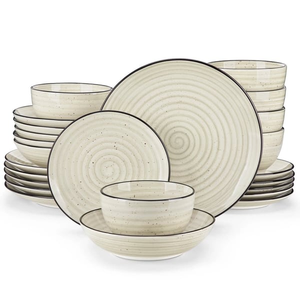 Beige keraaminen astiastosetti, 24 tai 48 osan vaihtoehdot, elegantti spiraalimuotoilu,24 kappaletta