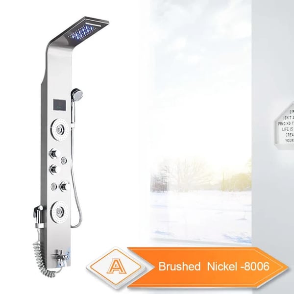 LED Badeværelse Brusepanel, 6 Tilstande Intelligent LCD, Rosaguld Regn Vandfald,Børstet nikkel 8006