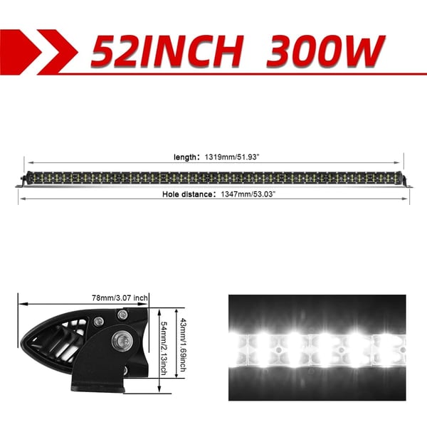 Off Road LED Lysbar, Dobbelt Række, 6000K-6500K Farvetemperatur, IP68 Beskyttelse,52tommer uden ledning