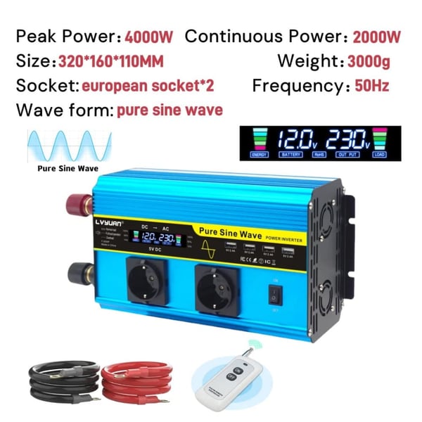 Ren sinuskurve inverter, kompatibilitet med europæisk stik,12V-220V-4000W