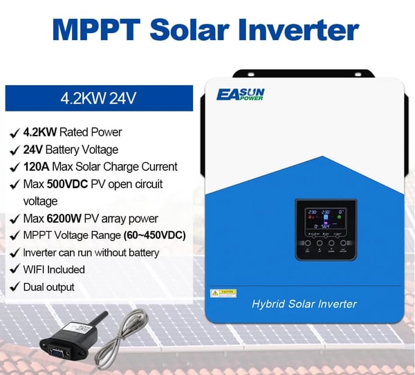 DC/AC Inverter, 4200VA Effektvurdering, Høj Effektivitet,Med WiFi, 24V