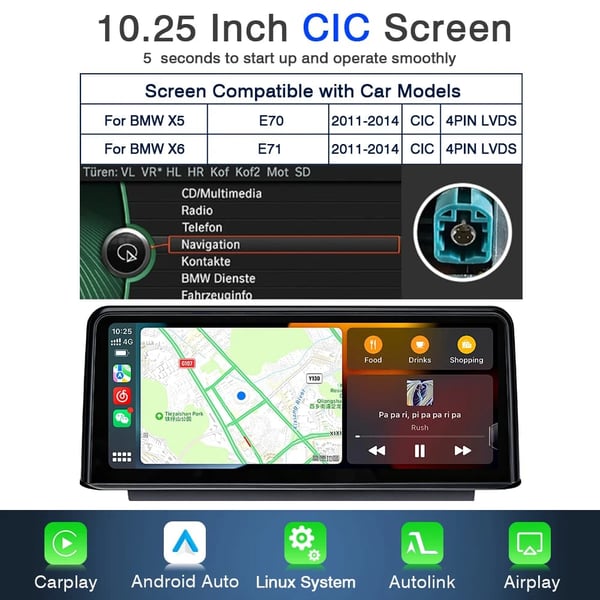 Multimedia Display System, Trådløs CarPlay, Indbygget YouTube-afspiller,CIC Linux Carplay