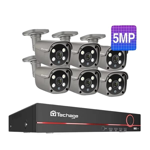 Overvågningssystem, 8-kanals understøttelse, tovejskommunikation,8CH 6Stk 5MP Kamera, 1T Indbygget HDD
