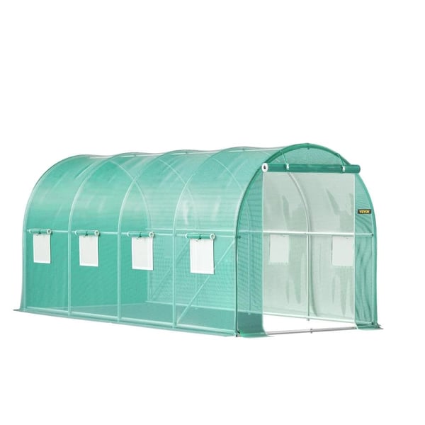 Tunnel Drivhus, Galvaniseret Stålramme, Vandtæt PE Cover,Grøn 15x7x7 ft