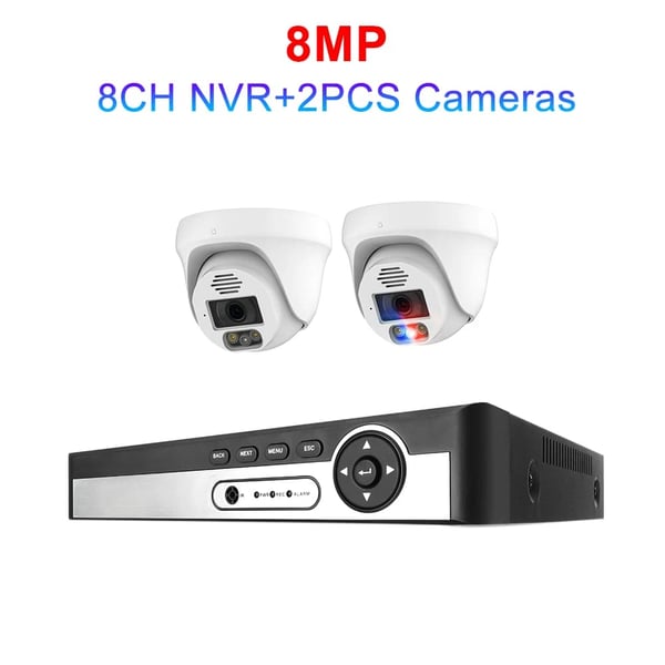Sikkerhedskamera system, 4K opløsning, AI ansigtsgenkendelse,8CH NVR 2 KAMERA 8MP, Ingen