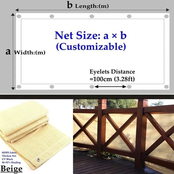 Solafskærm, tykt HDPE-materiale, anti-UV-beskyttelse, 100cm Øjelet Afstand, 15m x 3m