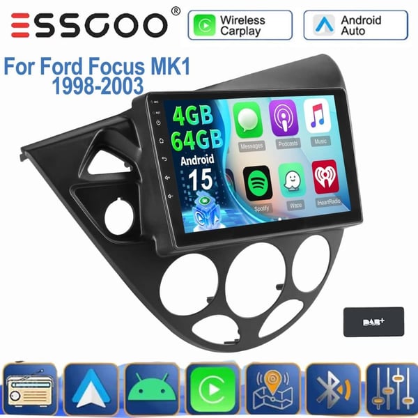 Berøringsskærm Bil Audio System, Smartphone Integration, kompatibel med Ford Focus MK1 1998-2003,4-64G DAB BOKS