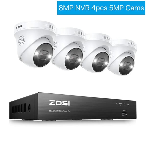 Videoovervågningssystem, 8MP opløsning, smarte detektionsfunktioner,4K NVR 4stk 5MP kameraer, 2T