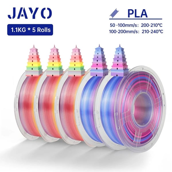 JAYO PLA Regnbue Filament, 1,75 mm Diameter, 5 Ruller,PLA Regnbue Mix-1
