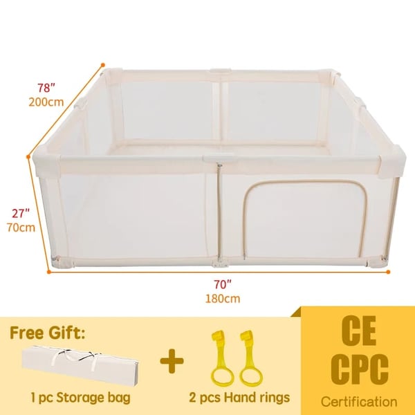 Baby Playpen, Metal Konstruktion, Bærbar Design, Beige 180-200-70cm