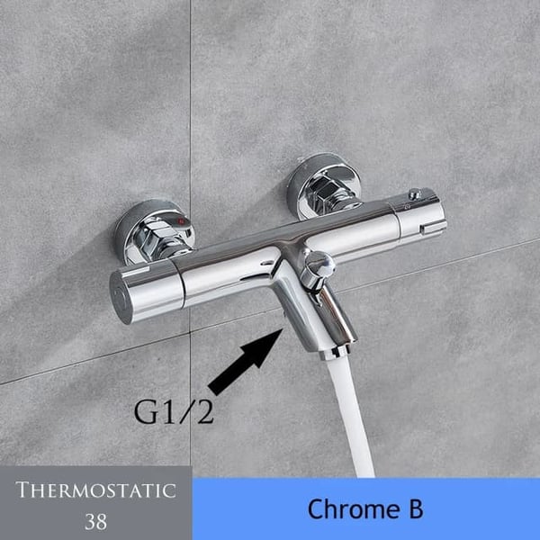 Termostatisk bruserarmatur, holdbart messingmateriale, dobbelt håndtag kontrol,Chrome B