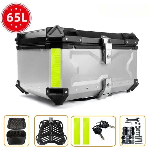 Motorcykeltrunk, holdbart aluminium, rummelig 80L opbevaring,sølv-65L X-1