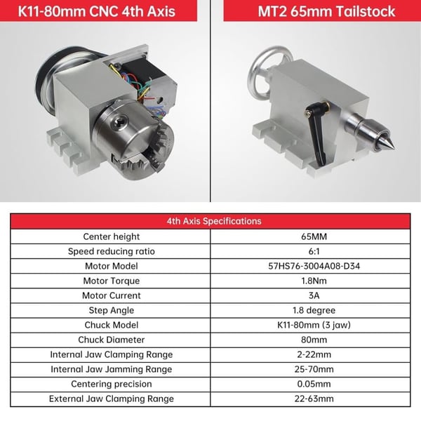 CNC-rotationsbord, 3-kæbe chuck, 65 mm tailstock, 0,3 grader/trin nøjagtighed, høj kvalitet metal konstruktion