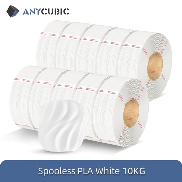PLA Filament, 10kg Spoleløs, Kompatibel med FDM 3D-printere,10KG Hvid