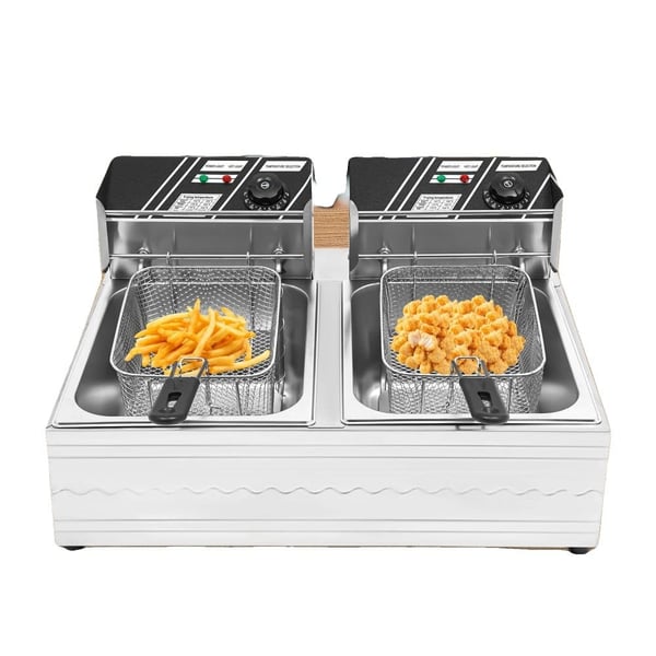 Frituregryde, 12L kapacitet, dobbelt tanke, justerbar temperatur 60-200, fritstående design, 5KW total effekt