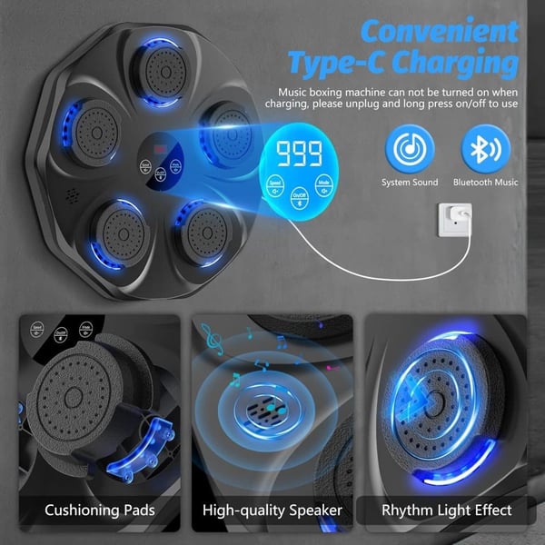 Smart Bluetooth Boksemaskin med LED-lys & Musikk – Elektronisk Treningsmål for Voksne | Veggmontert Hjemmetrening