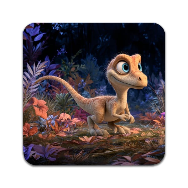 Glassunderlag (4-pakning): Dinosaur Velociraptor, stilrene underlag med unike og livlige motiver