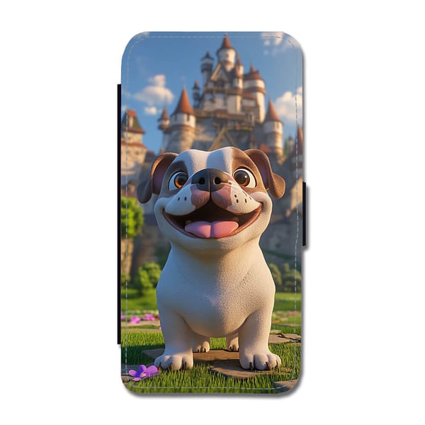 Til Samsung Galaxy S8+: Søt Tegneserie Engelsk Bulldog, flipdeksel med unikt motiv, mobiletui med stativfunksjon