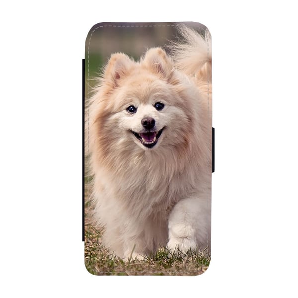 Til Samsung Galaxy S9: Dog Pomeranian, flipdeksel med unikt motiv, mobiletui med stativfunksjon